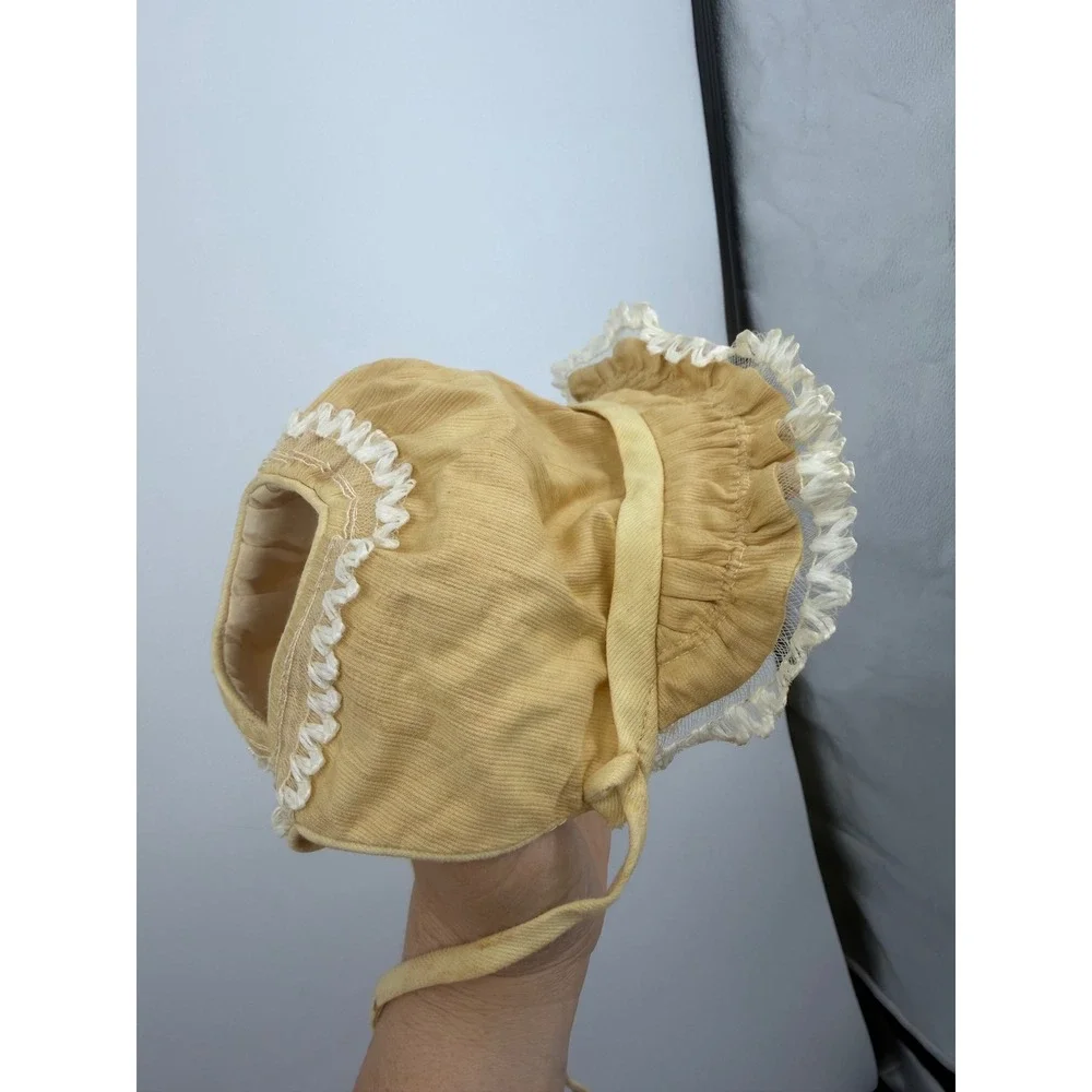 Unbranded Vintage Style‎ Corduroy Bonnet Kids OS Mustard Yellow Lace Floral Tie